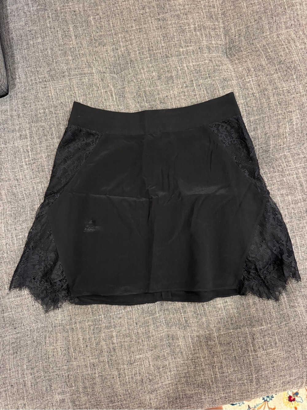 NWT Madewell Black Silk Lace-Trim Mini Skirt